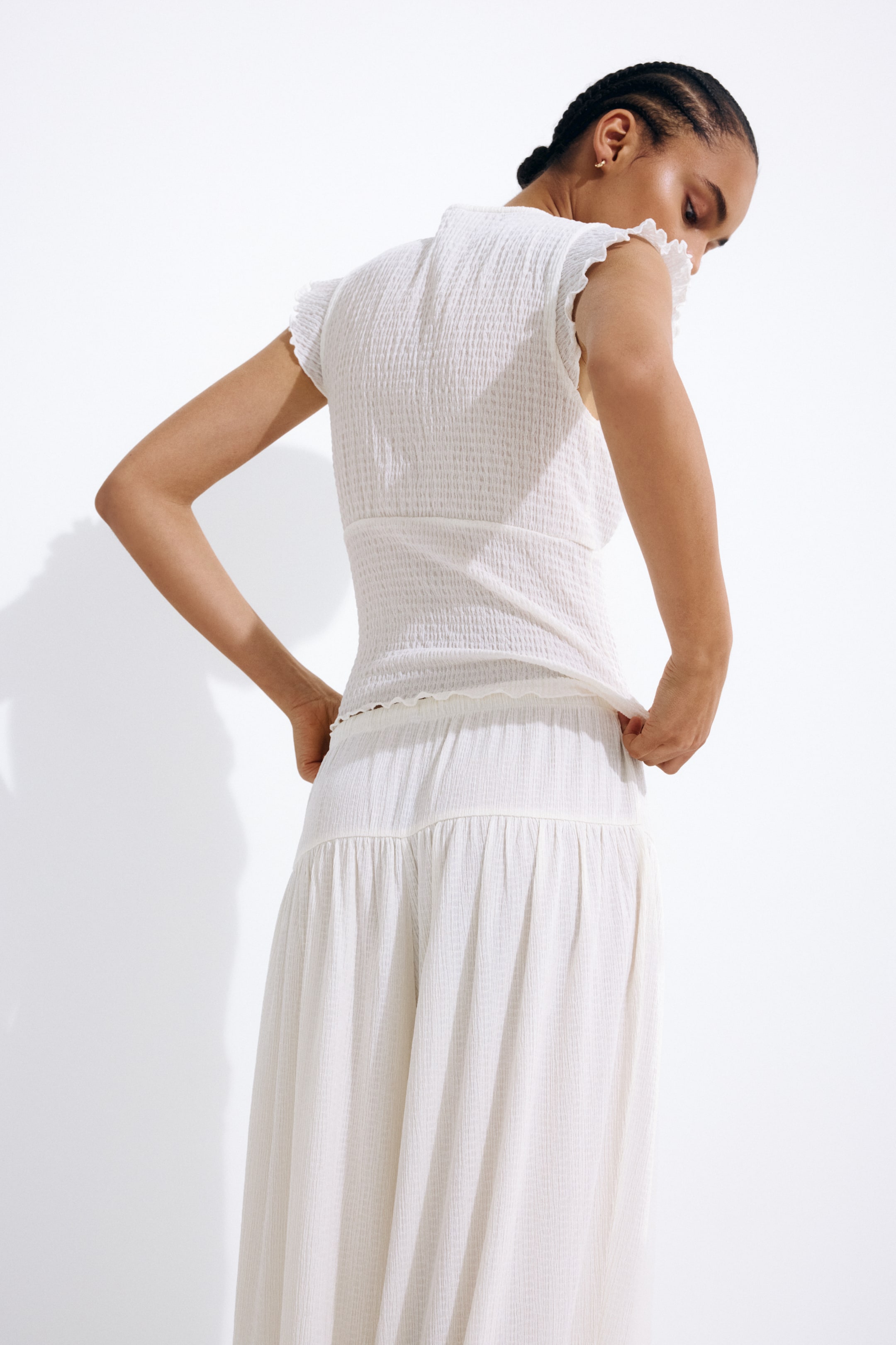 Lace-Trimmed Smocked Top