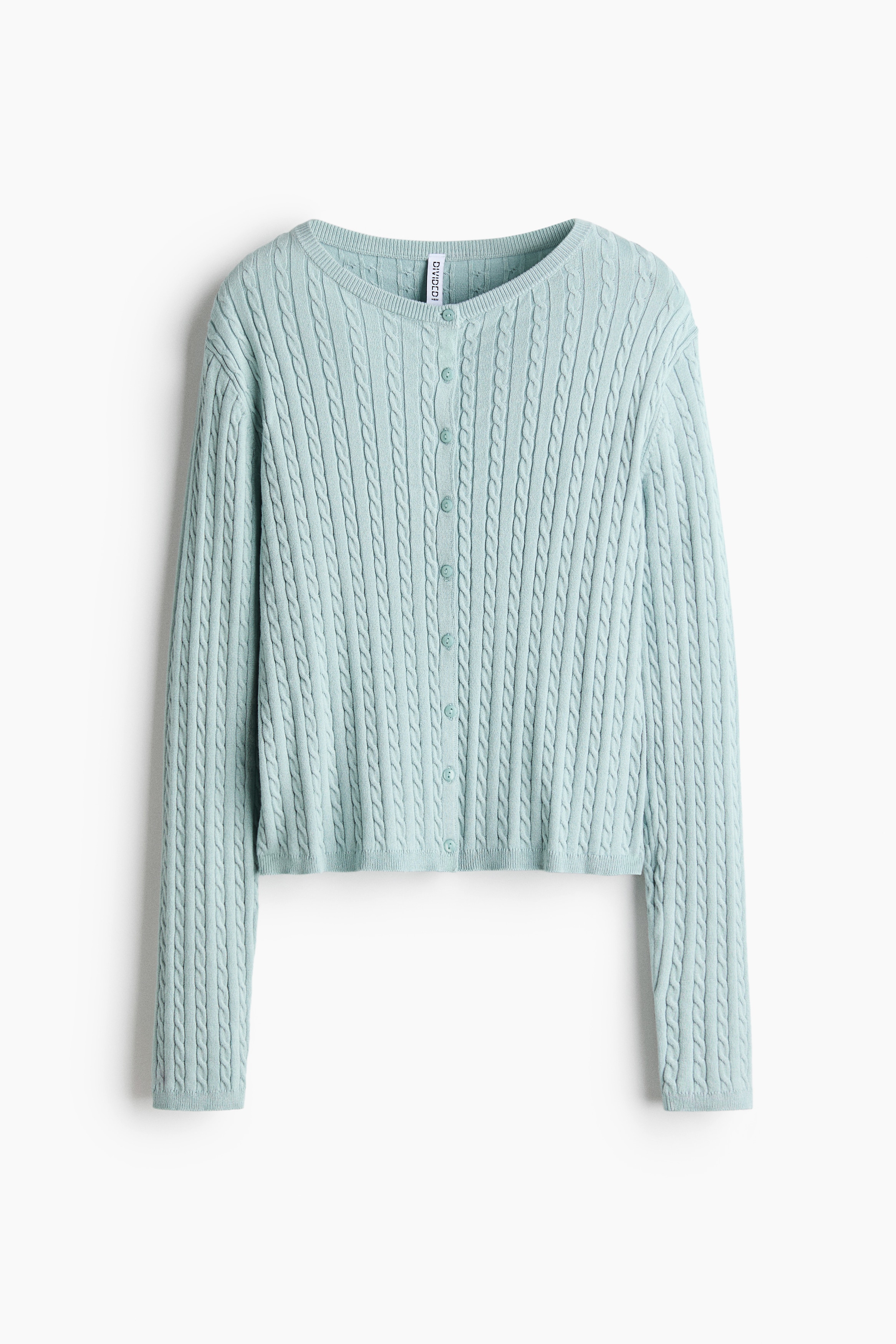 Cable-Knit Cardigan - Light turquoise/Burgundy