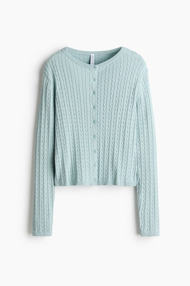 Cable-Knit Cardigan - Light turquoise/Burgundy/Taupe - 1