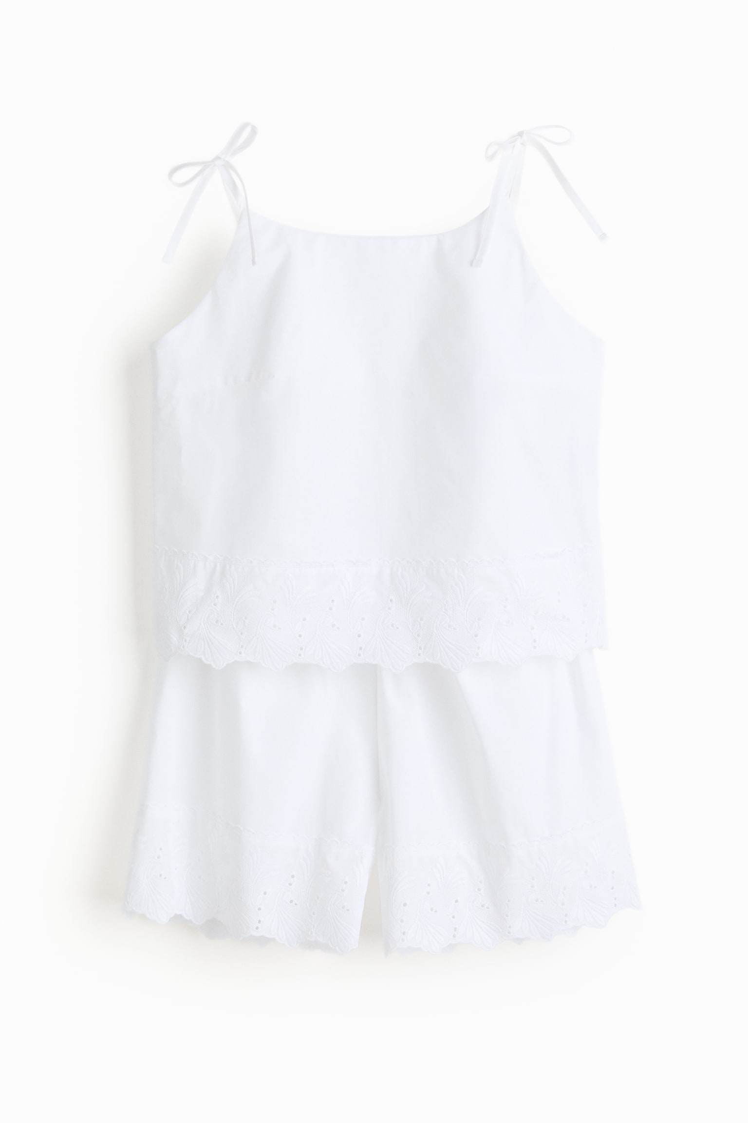 Cotton Pajamas with Eyelet Embroidery - White