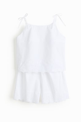 Bomullspyjamas med broderie anglaise