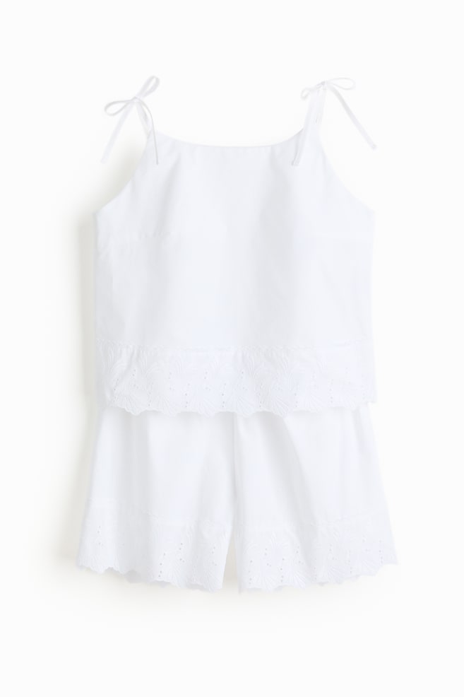 Katoenen pyjama met broderie anglaise - Wit - 1
