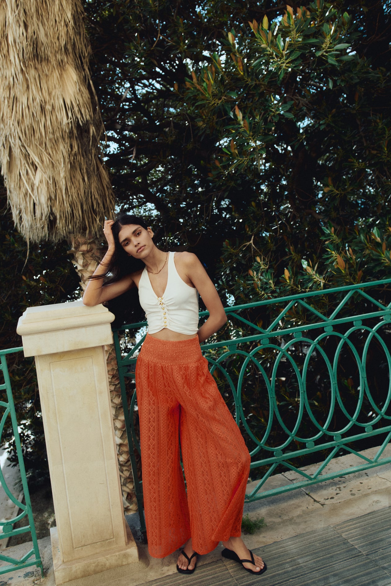 Pantaloni ampi effetto pizzo Arancione brillante DONNA H&M IT