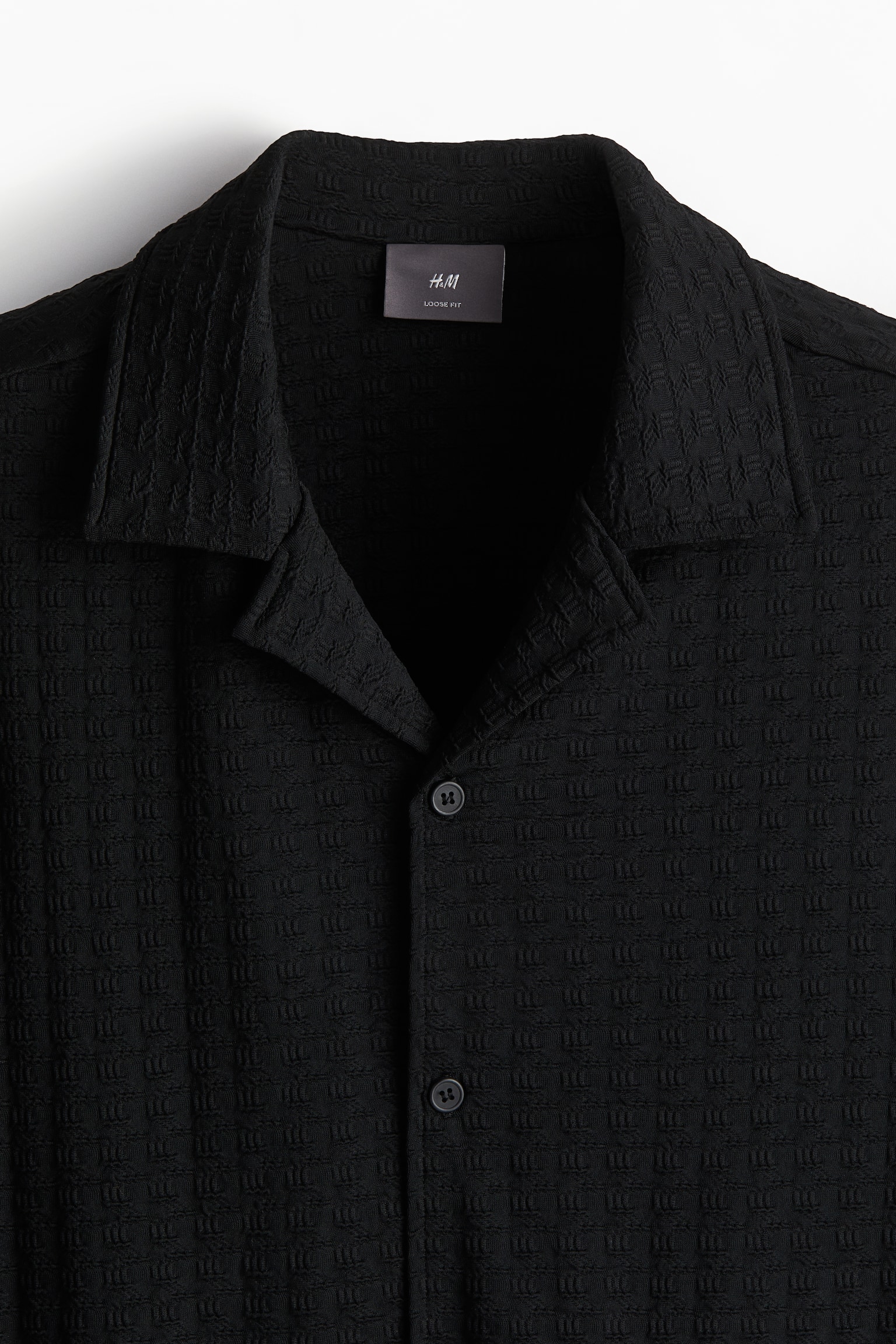 Loose Fit Textured Resort Shirt - Black/Plum purple - 5