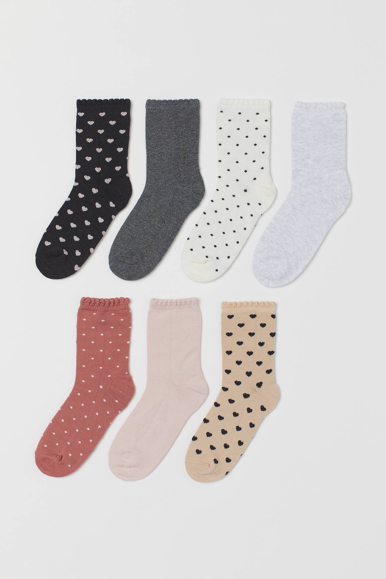 7-pack Socks - Light beige/hearts - Kids | H&M US