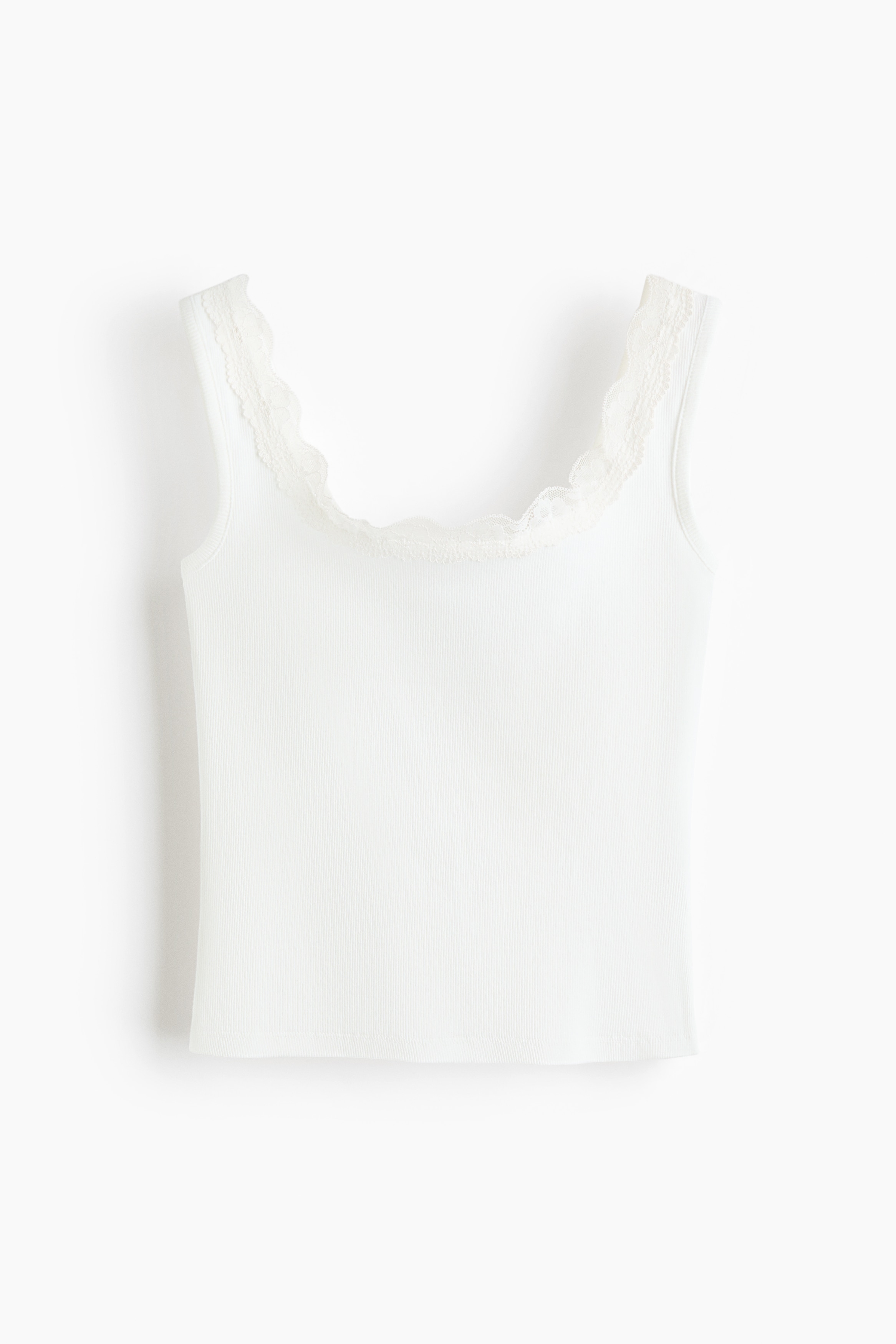 Lace-trimmed vest top - White/Dark blue/Light grey marl