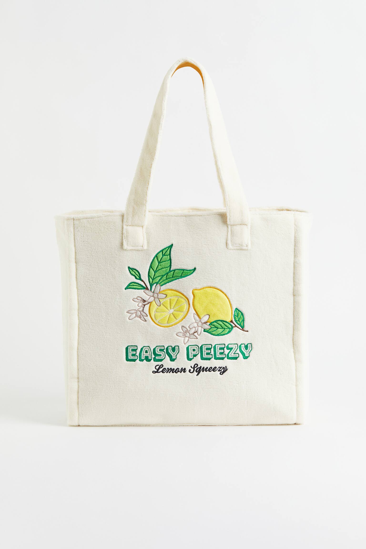 毛巾布購物包 - 奶油色/檸檬