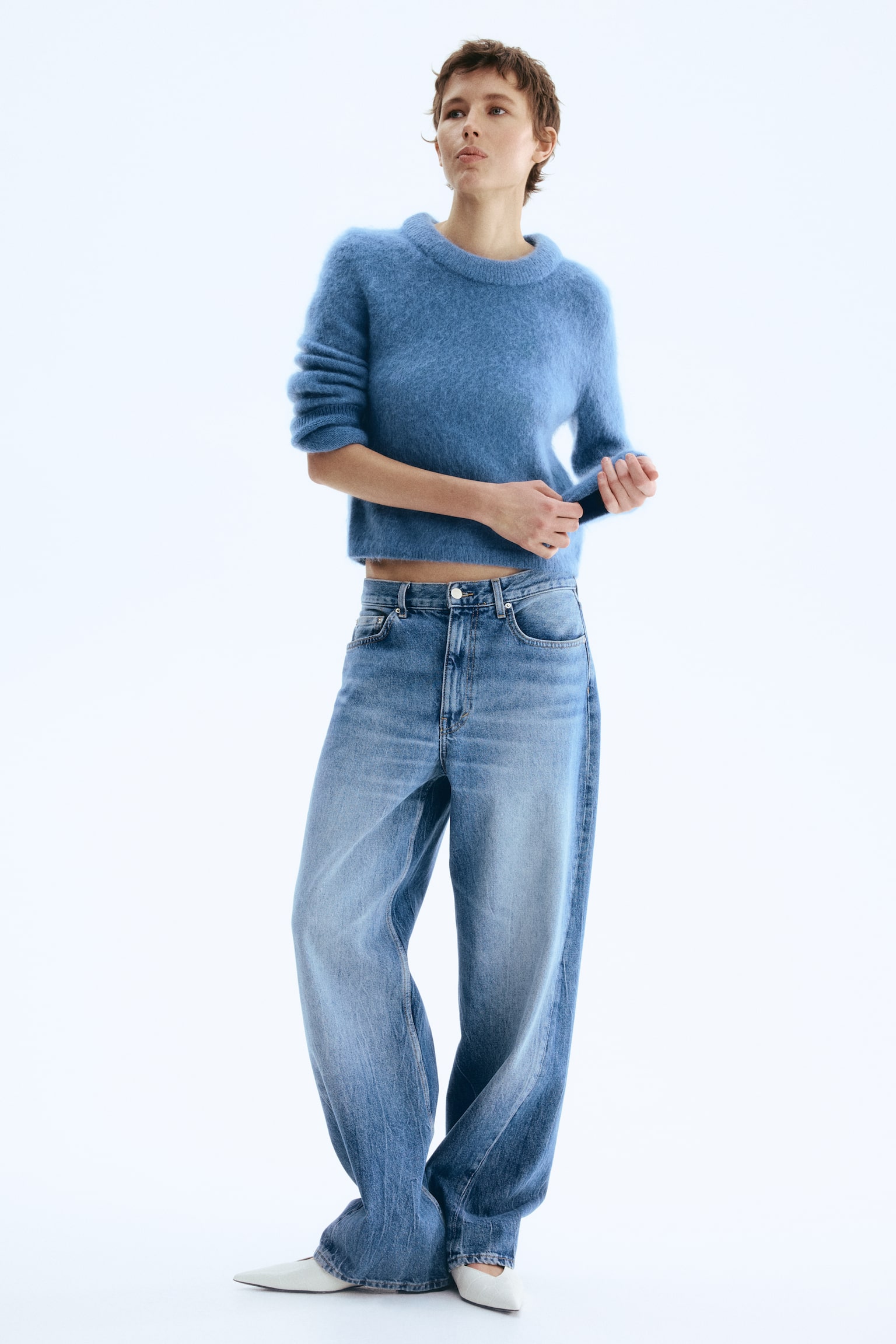 Светр на основі мохеру - Приглушений блакитний - 5