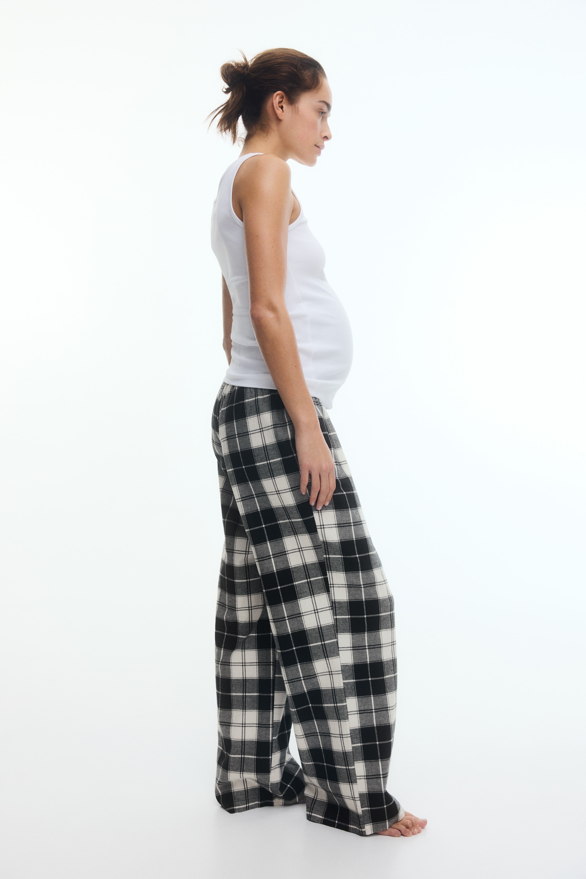 MAMA Pantaloni da pigiama in flanella - Bianco/nero quadri/Bianco/grigio righe