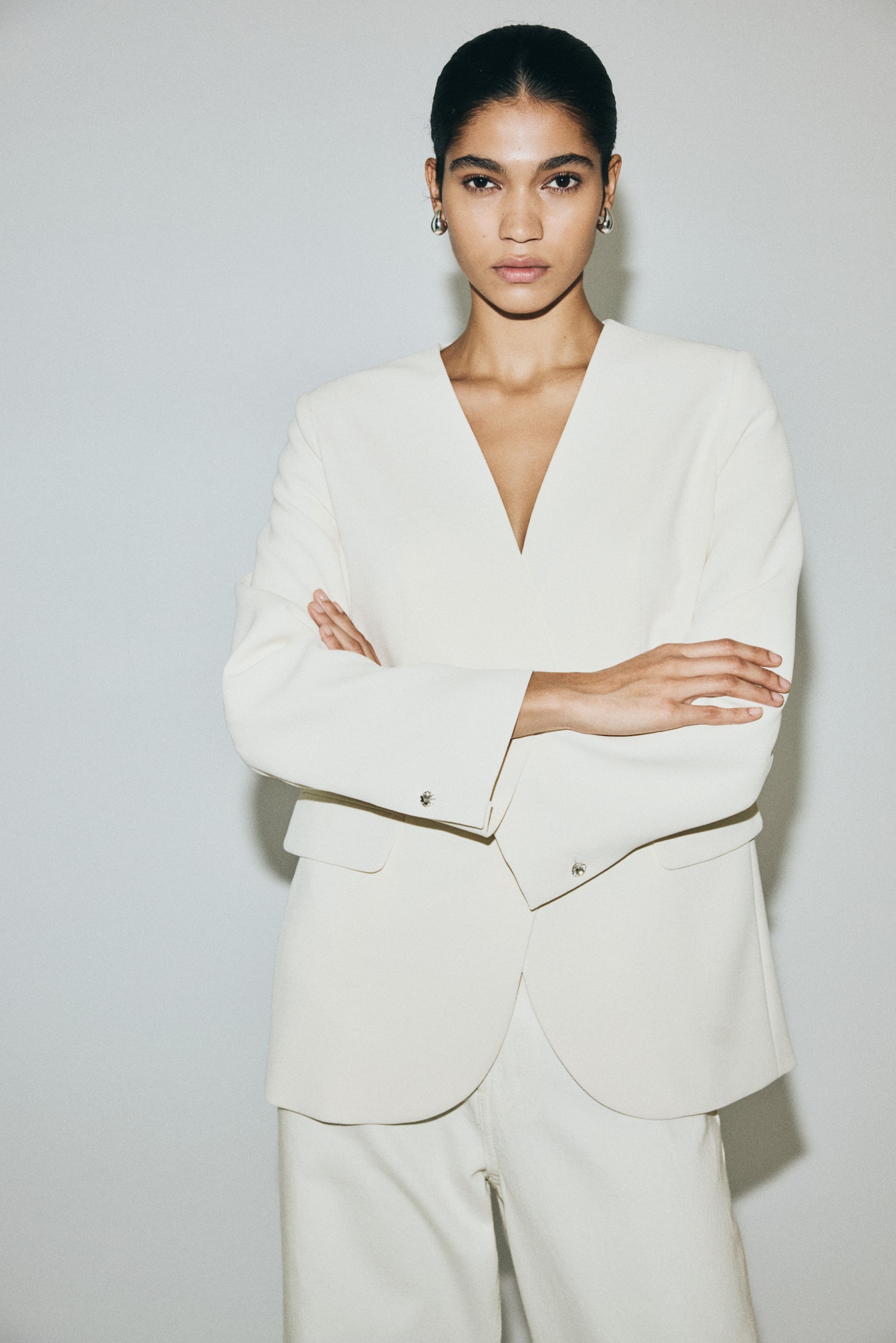 Collarless blazer - White - 4