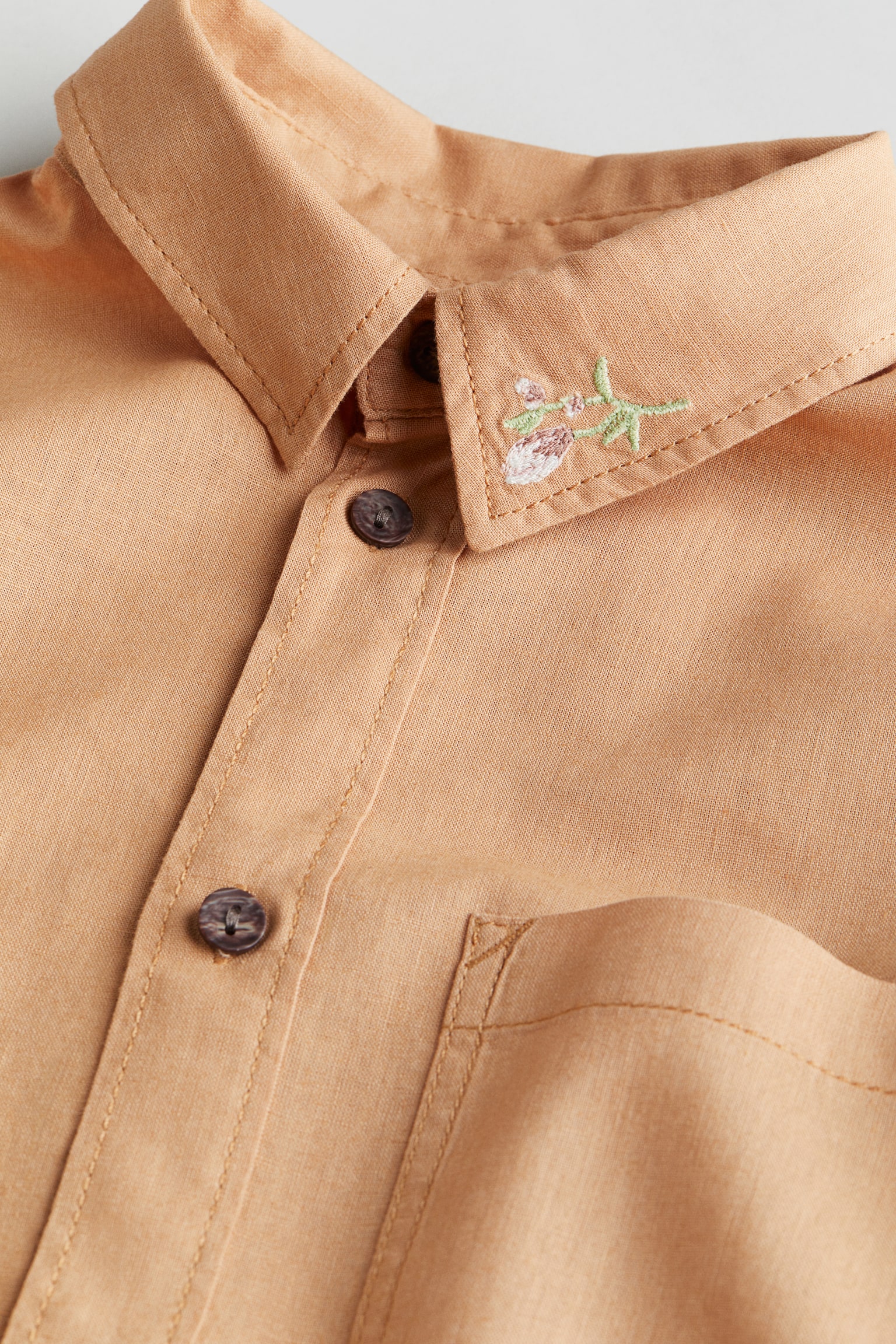 Embroidered-motif linen-blend shirt - Beige/Flower - 5