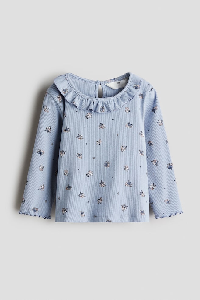 Ribbed jersey top - Light blue/Floral - 1