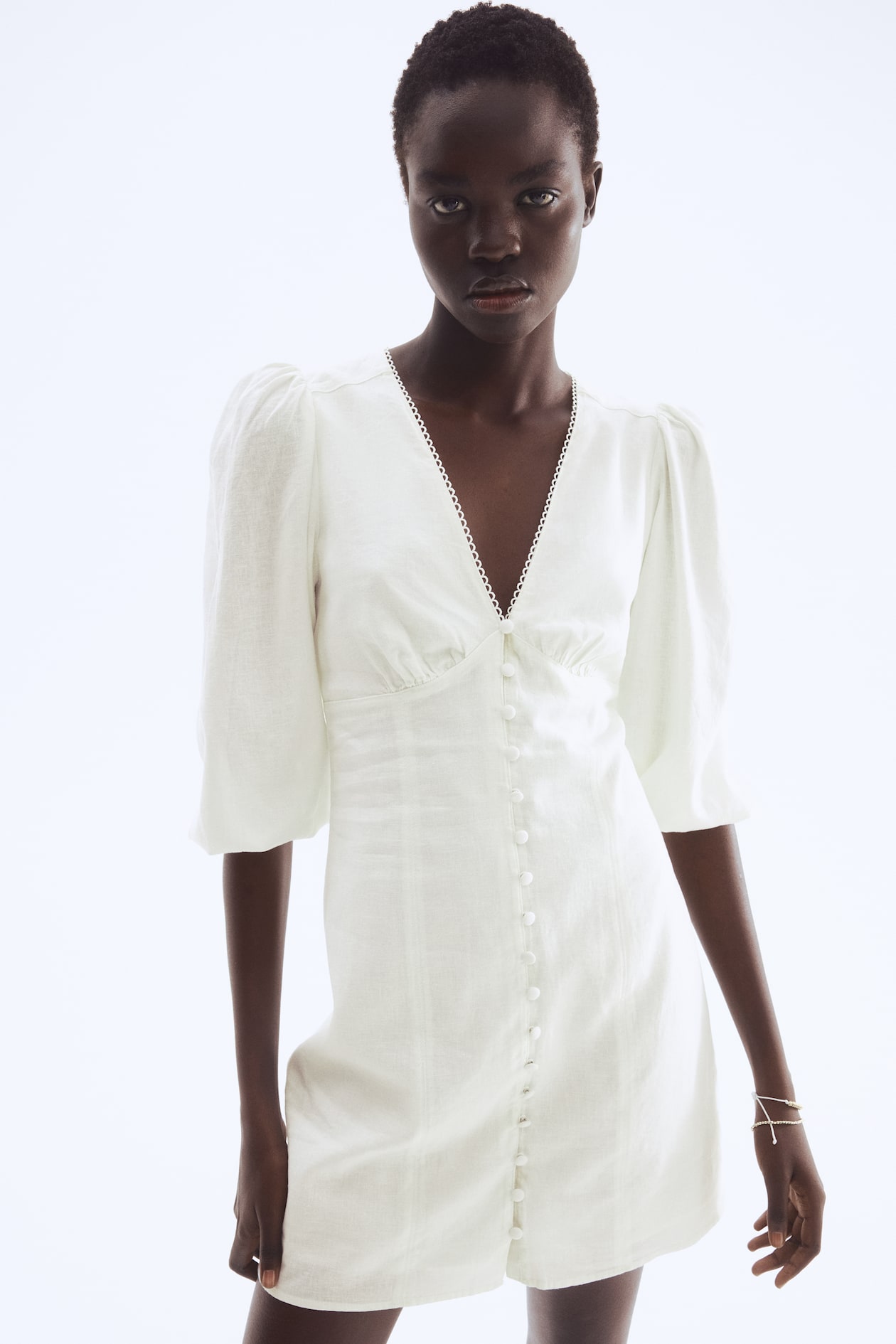 chinese dress ladies Occasion Short Linen Dress-White Embroidery main image 0