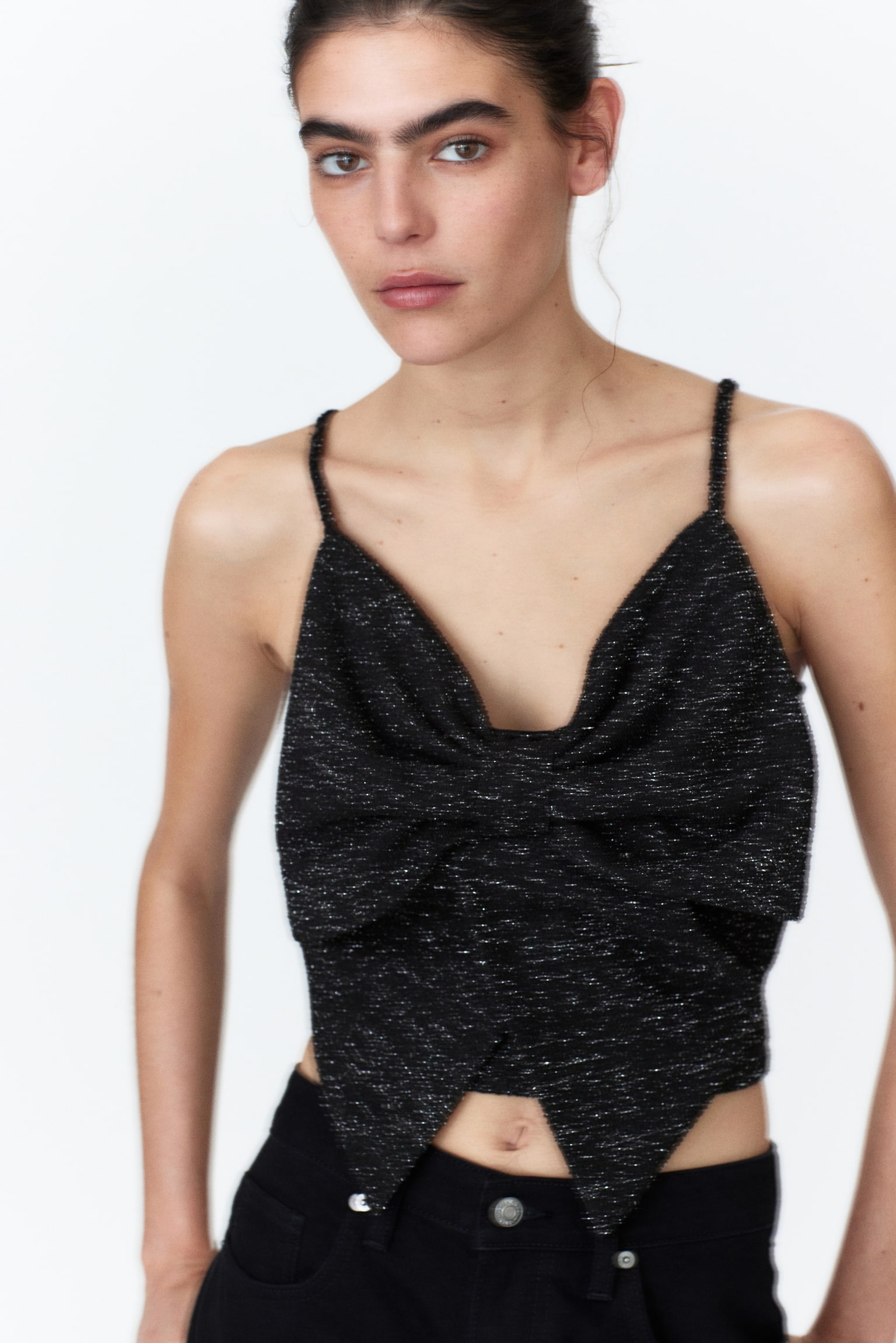 Bow-front strappy top - Black/Silver-coloured - 5