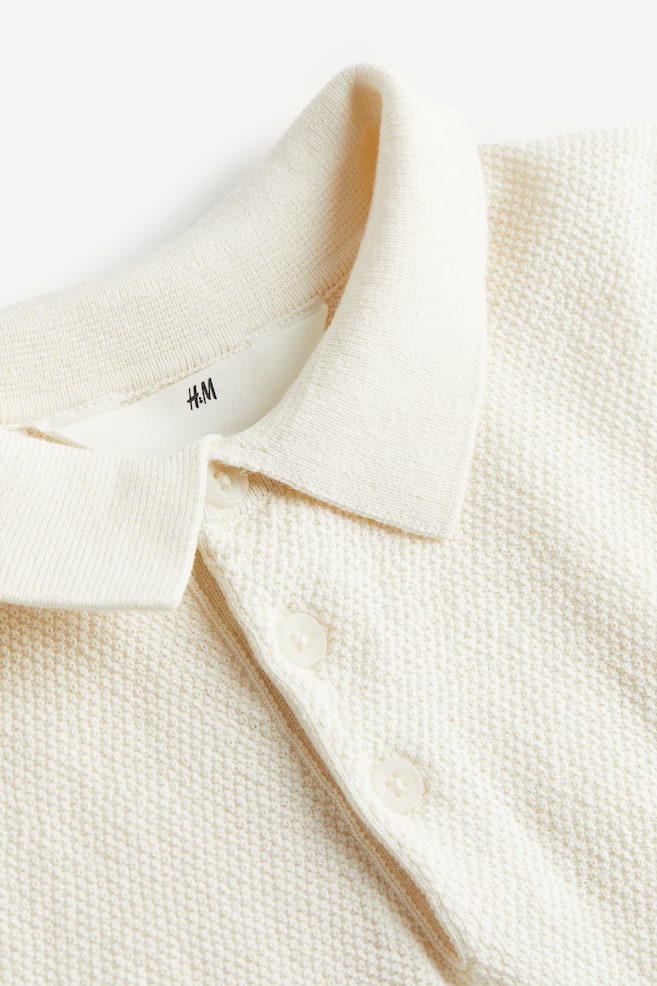 Pointelle-knit polo shirt - Natural white - 3