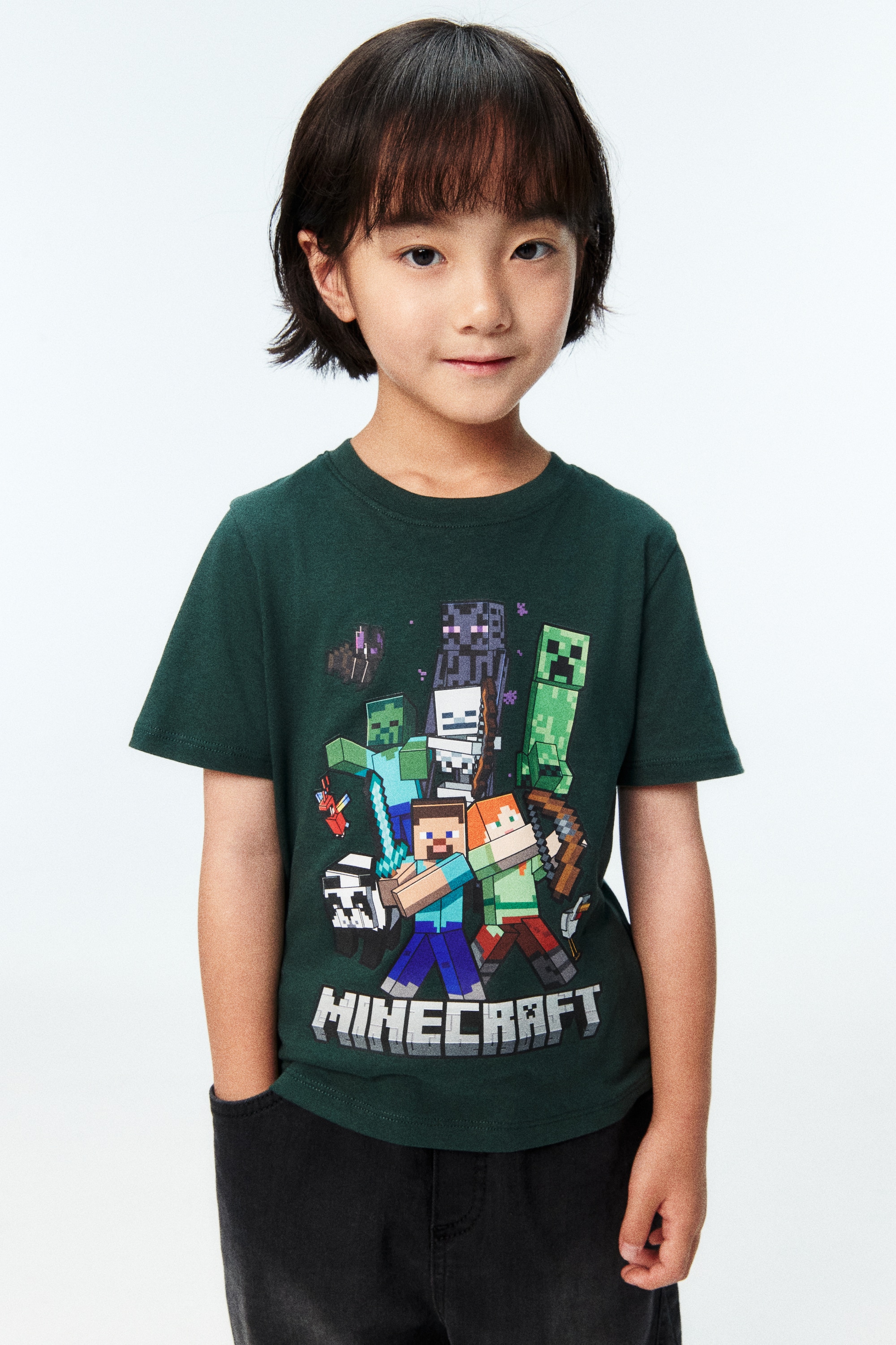 Áo thun in hình - Màu xanh lá đậm/Minecraft/Màu đen/Minecraft/Màu trắng/Minecraft/Màu xanh lá/Minecraft