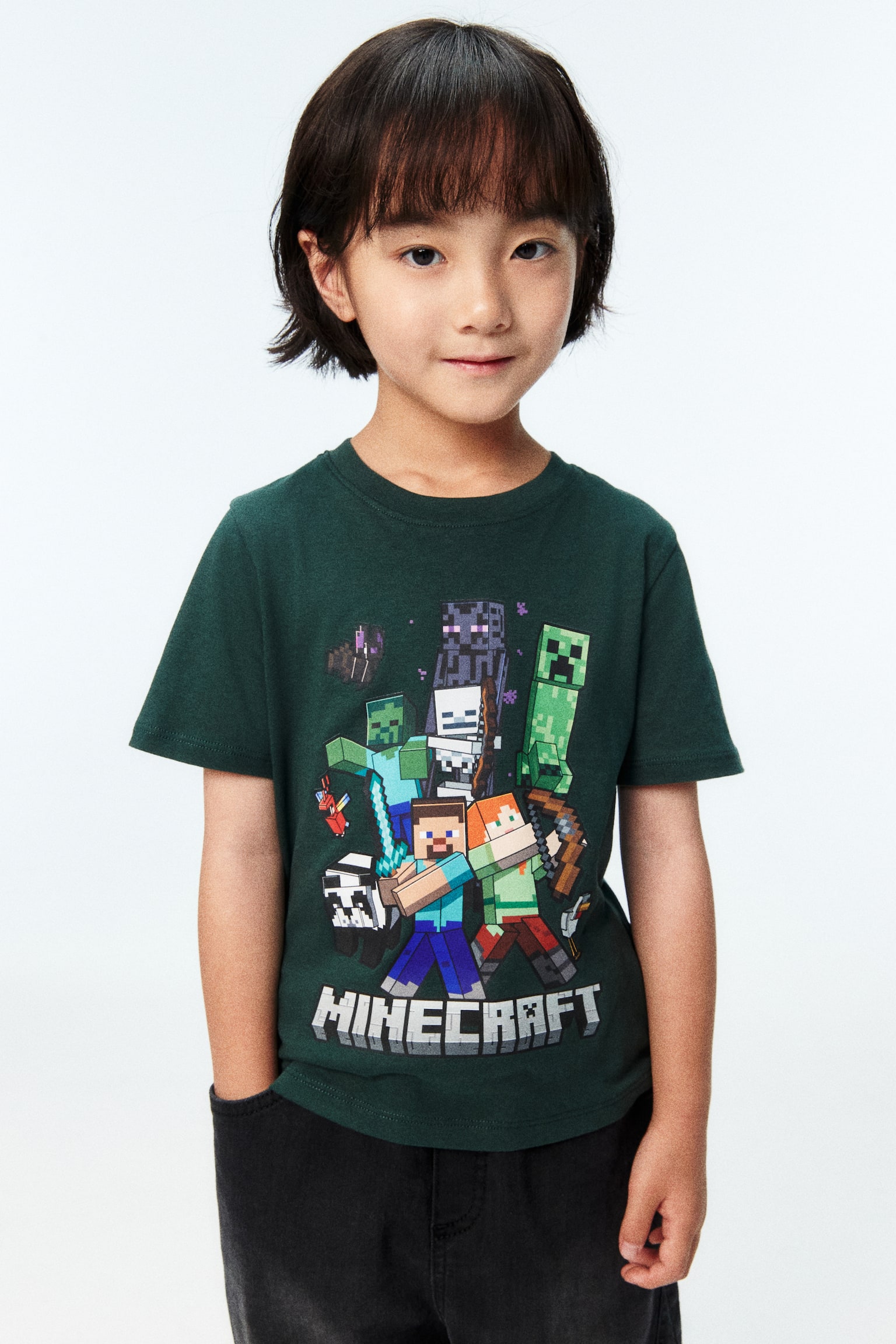 Áo thun in hình - Màu xanh lá đậm/Minecraft/Màu đen/Minecraft/Màu xanh lá/Minecraft/Màu trắng/Minecraft - 1