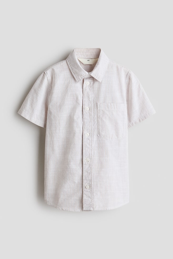 Short-sleeved cotton shirt - White/Striped - 1