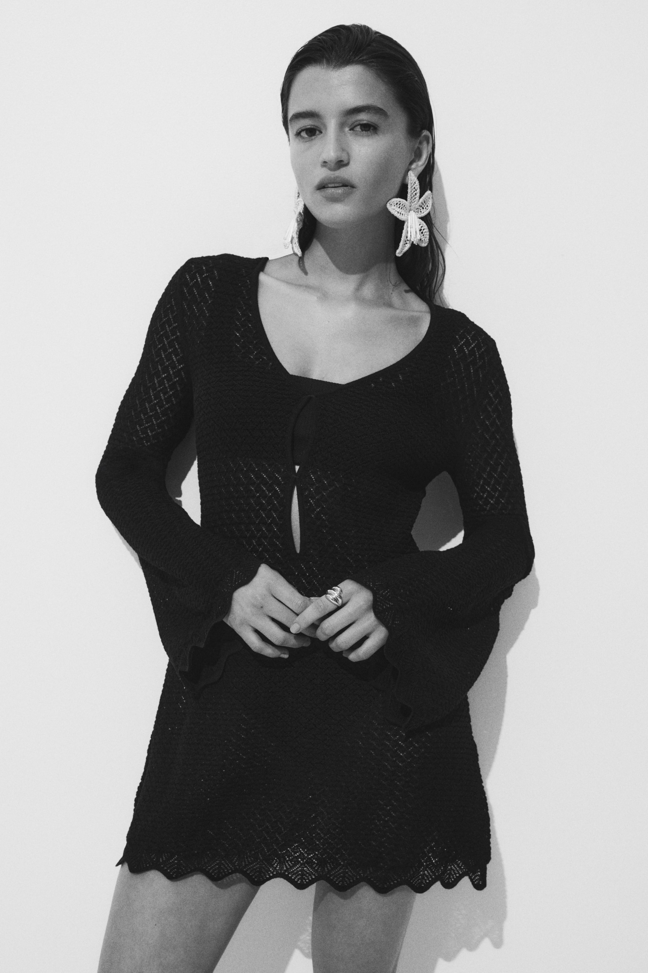 View larger image: Pointelle-Knit Beach Dress - Black - Ladies | H&M US 1