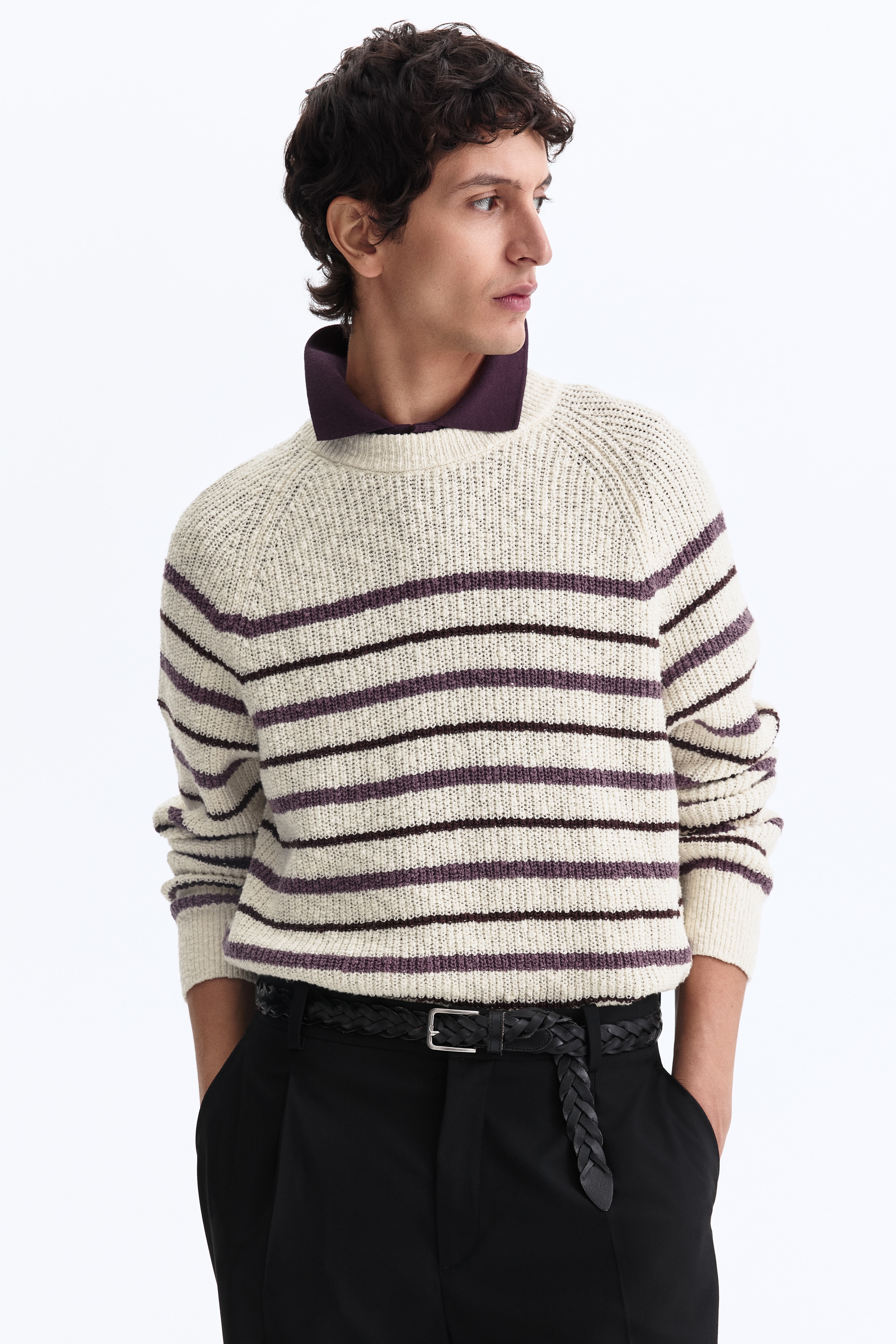 Relaxed Fit Rib-knit jumper - Cream/Striped