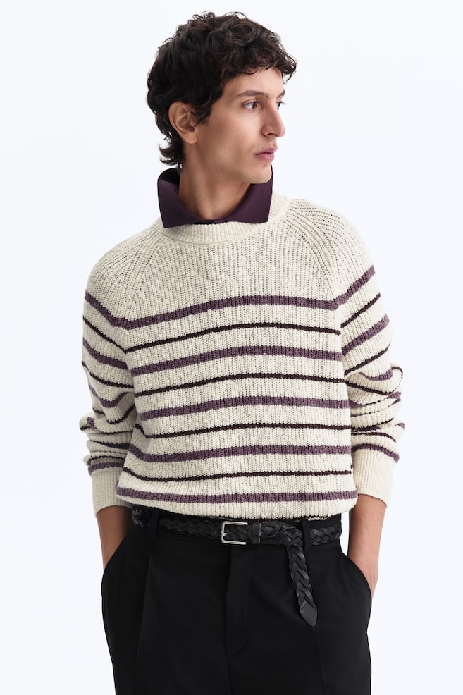 Relaxed-Fit Rib-Knit Sweater - Cream/striped - 2