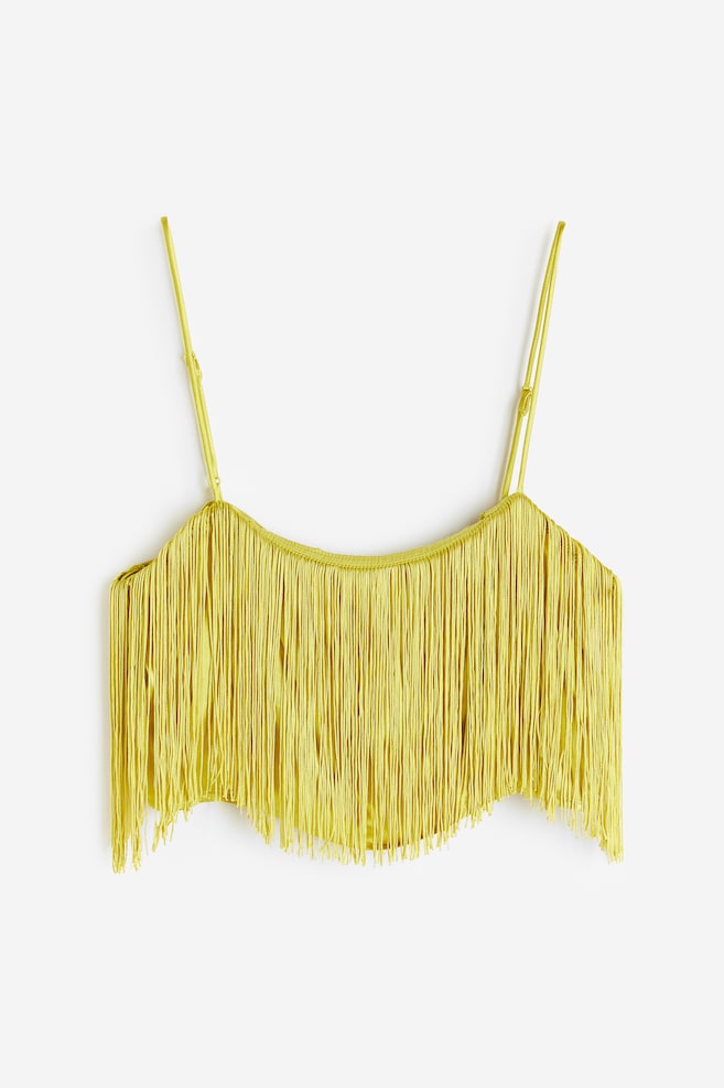 Fringed satin cropped top - Yellow - 2