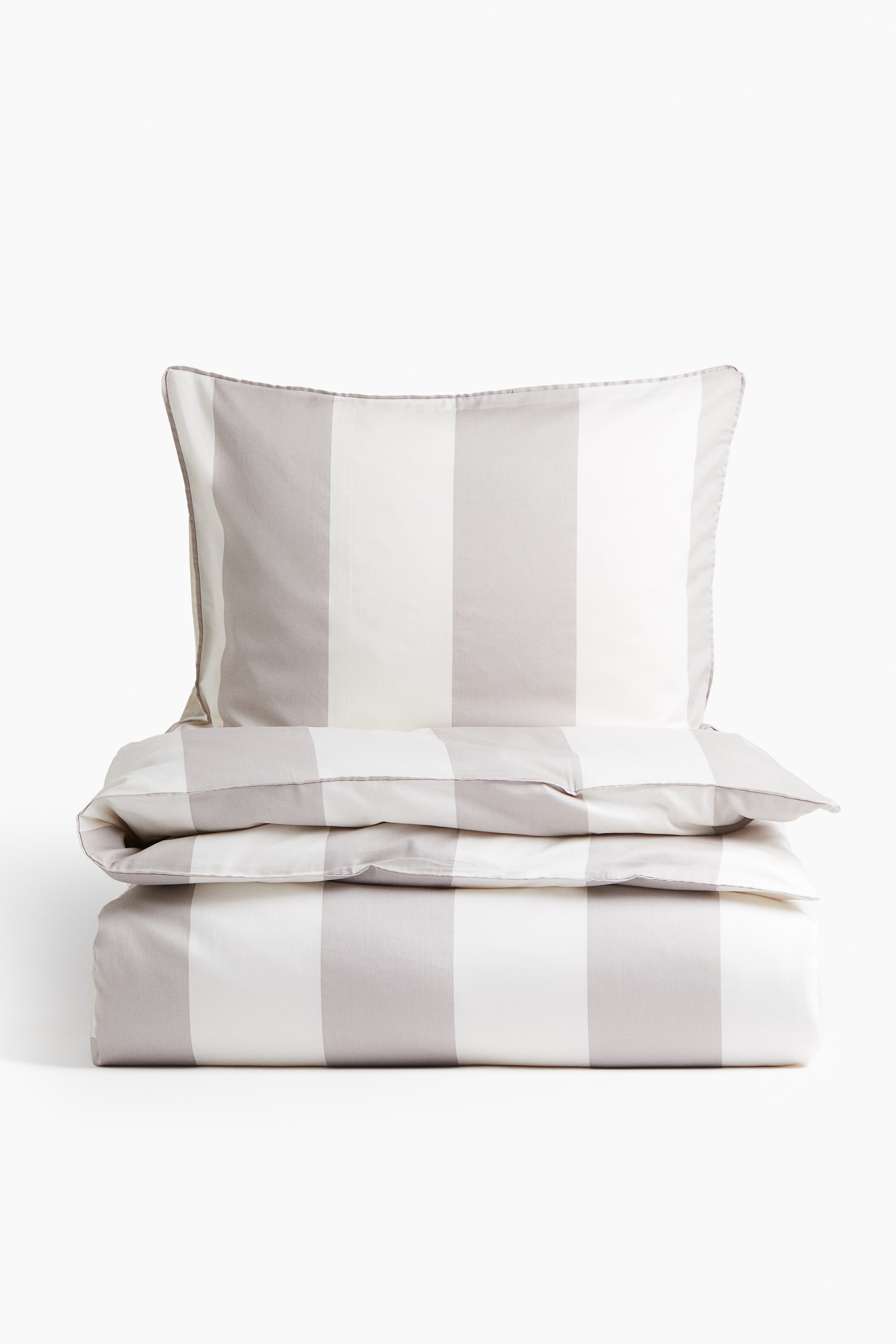 H&M Home  - Cotton sateen single duvet cover set - Light taupe/Striped - size: Single