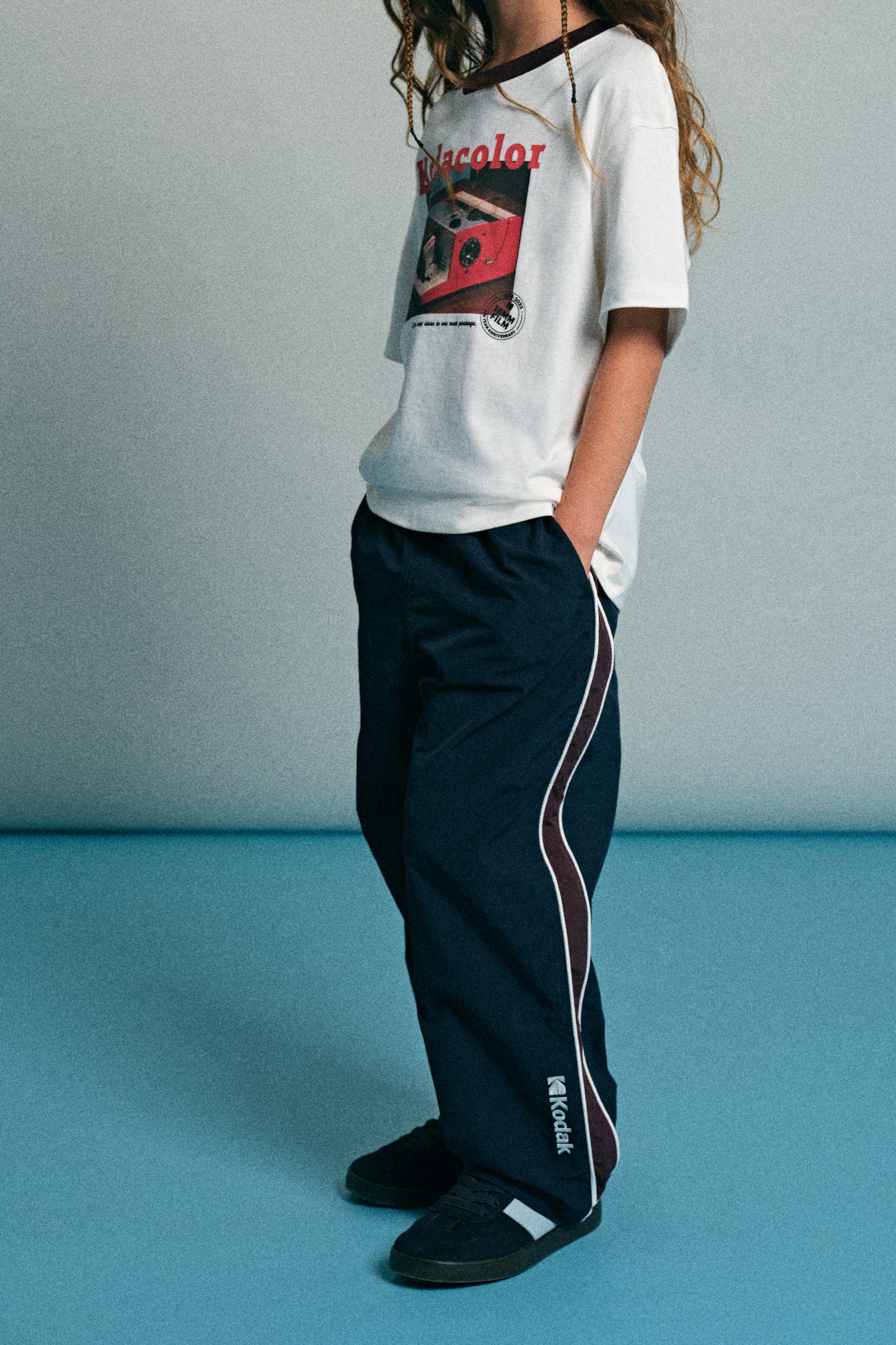 Wide embroidery-detail joggers - Navy blue/Kodak - 8