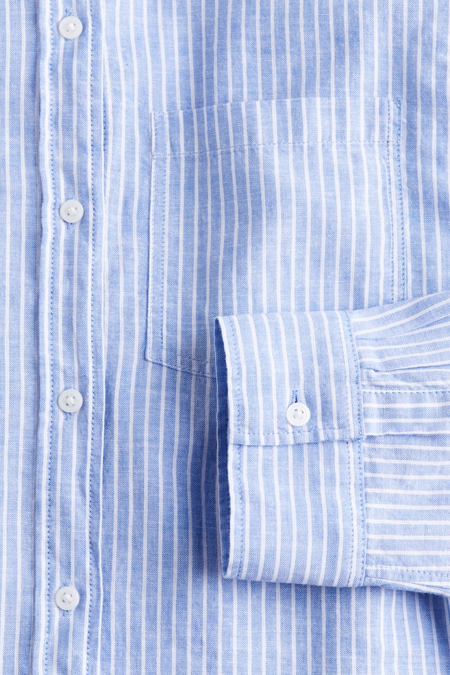 Skjorte i linmiks - Blå/Hvit stripet/Hvit/Lys kakigrønn/Beige/Stripet/dc - 6
