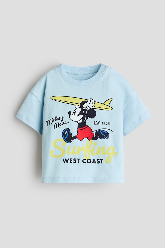 Printed Cotton T-Shirt - Light blue/Mickey Mouse/Mint green/Mickey Mouse/Navy blue/Superman/Light blue/Snoopy/White/Star Wars/Beige/The Lion King/White/Bluey - 1