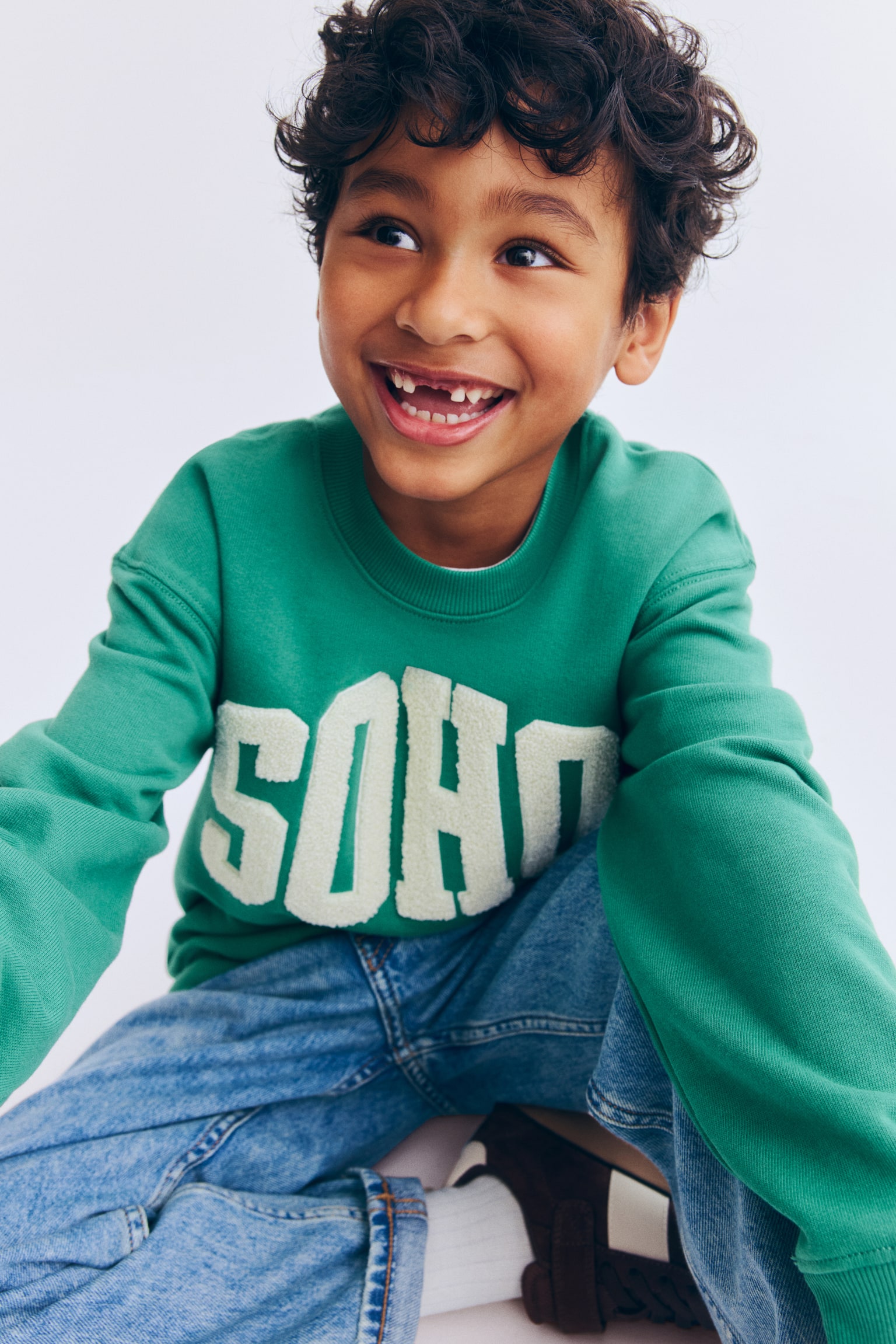 Детская толстовка H&M Printed crew-neck, цвет: Зелёный — фото 3
