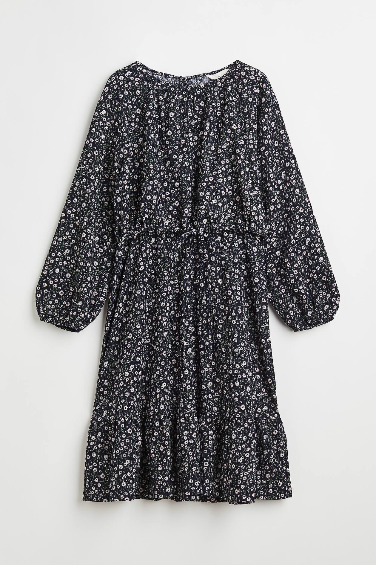 MAMA Nursing Dress - Round Neck - Long sleeve - Dark blue/small flowers ...