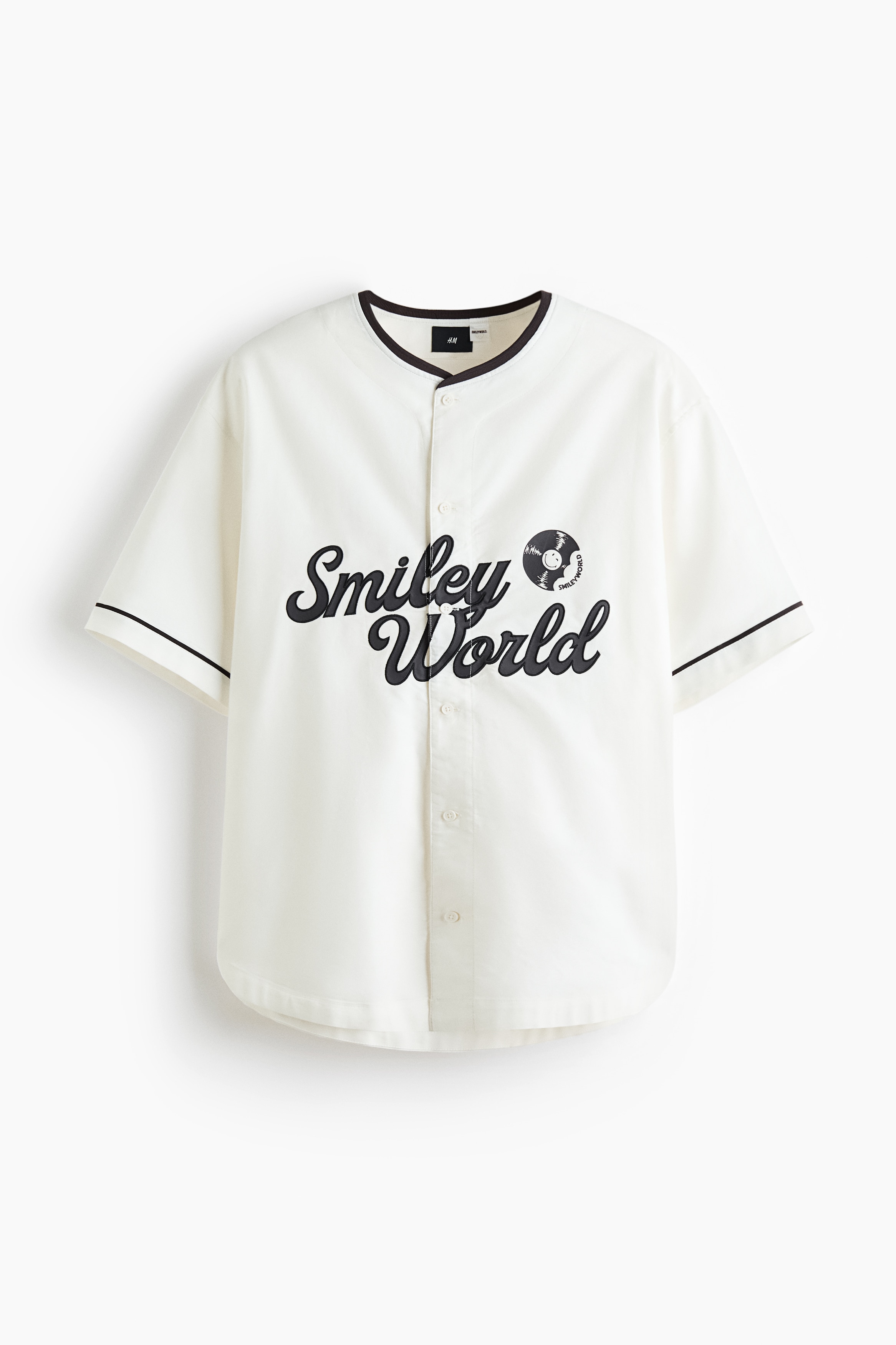 ルーズフィット プリントコットンベースボールシャツ - ホワイト/SmileyWorld®
