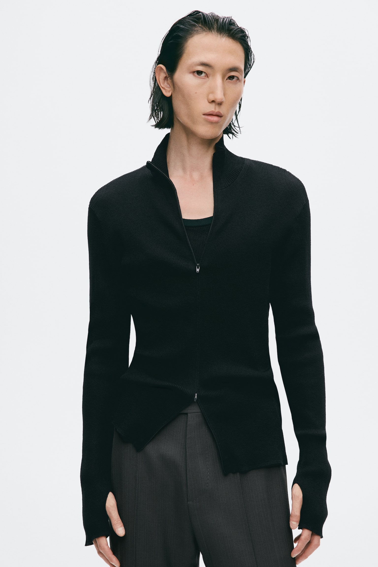 Мужской кардиган H&M Slip-Fit Cardigan with Zipper, цвет: Чёрный — фото 3