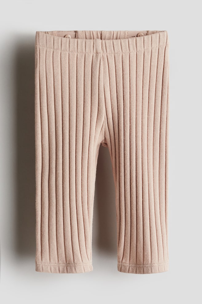 Wide-Ribbed Cotton Leggings - Light dusty pink/Light beige/Dark gray - 1