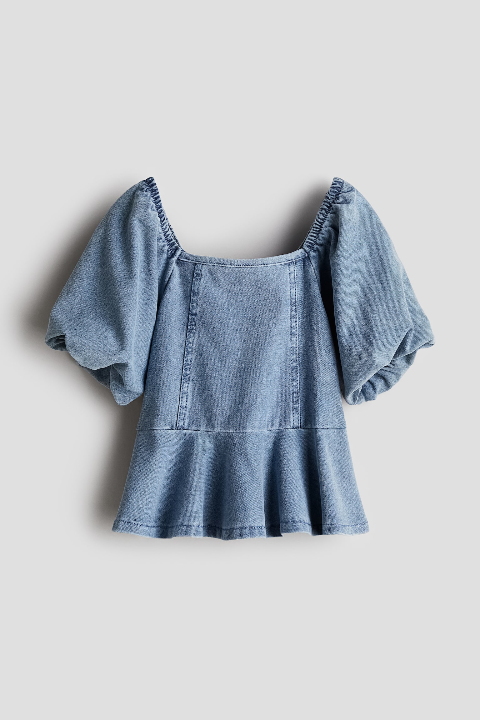 Denim-look peplum blouse - Denim blue/Light pink/Washed grey - 1