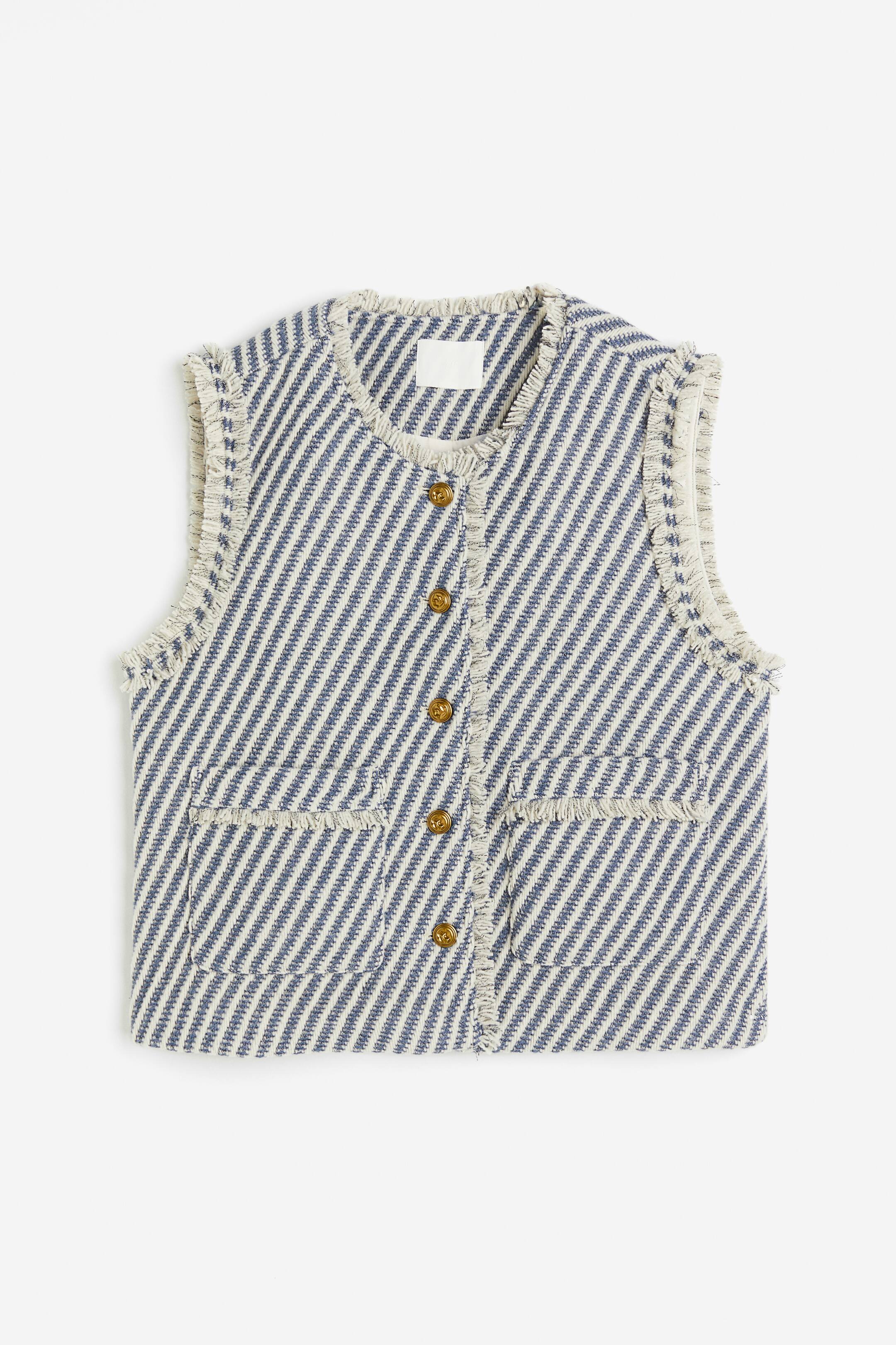 이미지 확대 보기: 자카드 베스트 - 더스티 블루/스트라이프 - 여성 | H&M KR 1