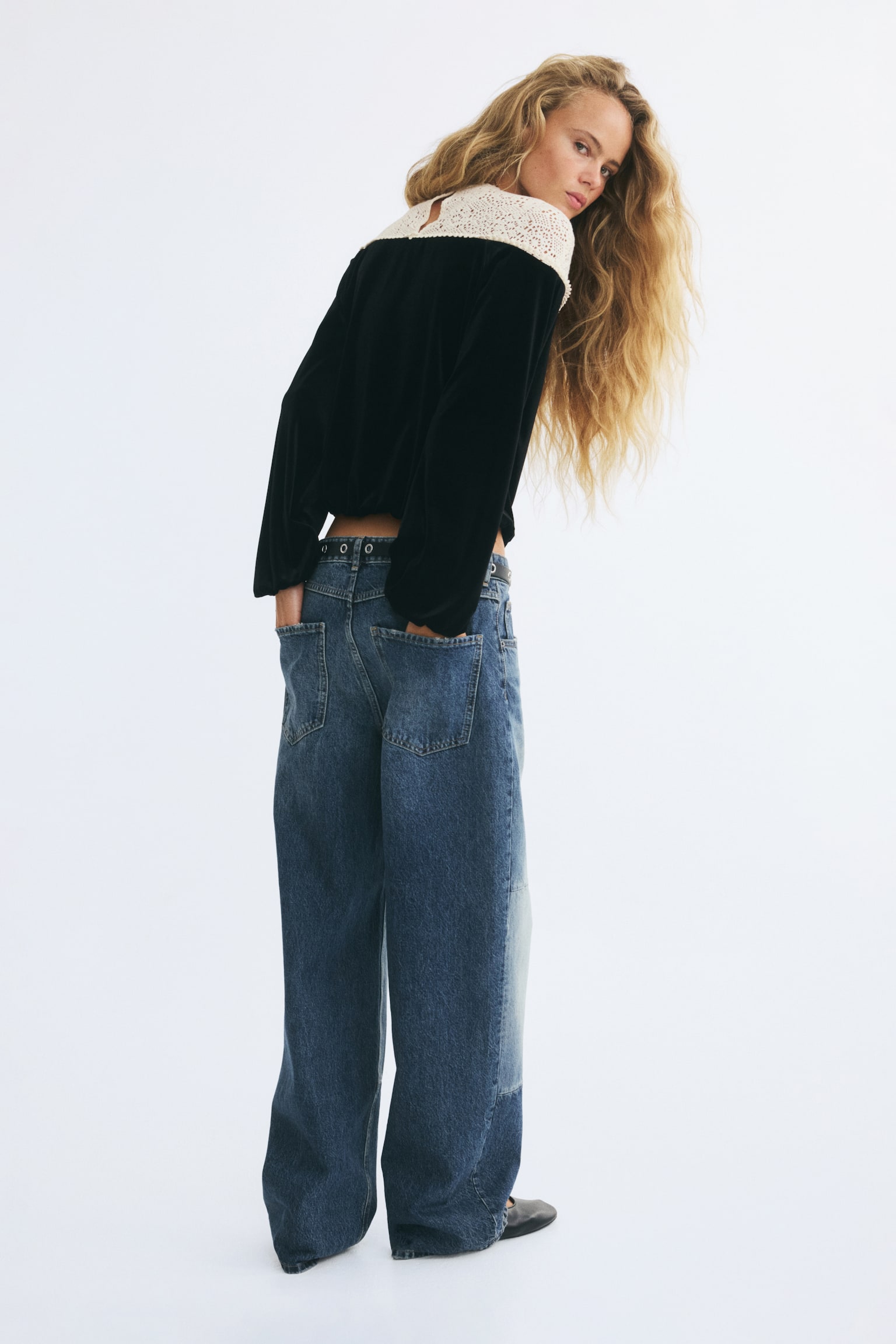 Женский топ H&M Dual-Fabric Bubble-Hem Top, цвет: Чёрный — фото 5