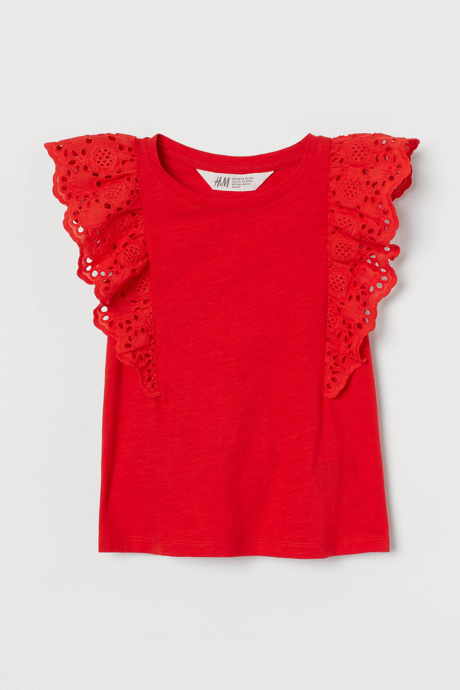 Broderie Anglaise Detail Top - Red/Yellow/White - 1