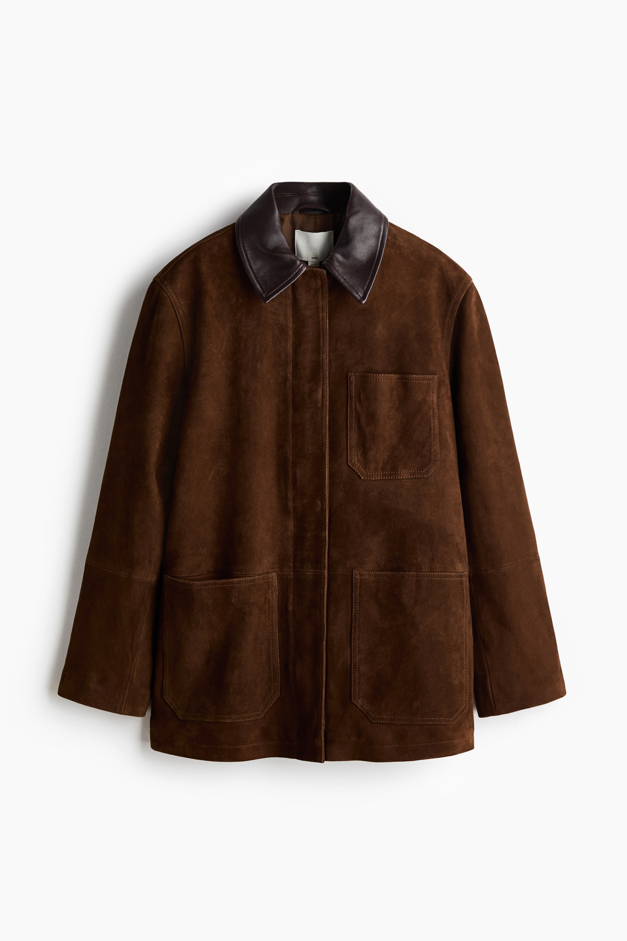 Veste en cuir velours avec col