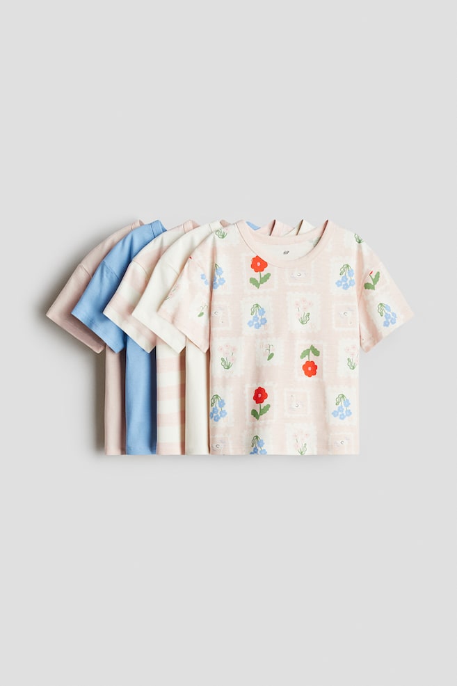 Pack de 5 camisetas de algodón - Rosa claro/Sellos/Rosa/Conejitos/Light pink/Floral/Rosa claro/Corazones - 1