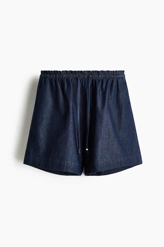 Denim Drawstring Shorts - Dark denim blue/White - 1