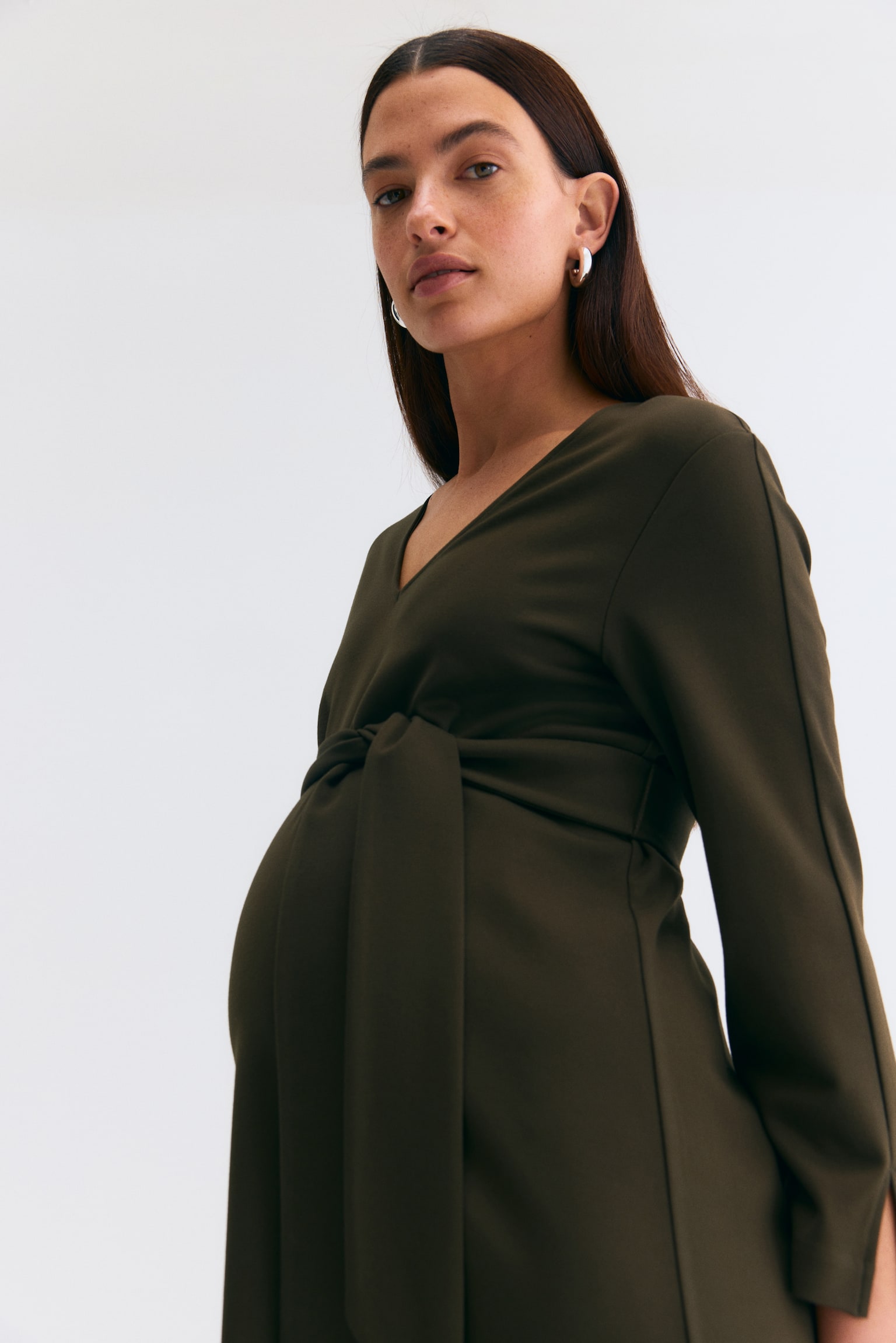 MAMA Tie-belt jersey dress - Dark khaki green - 5