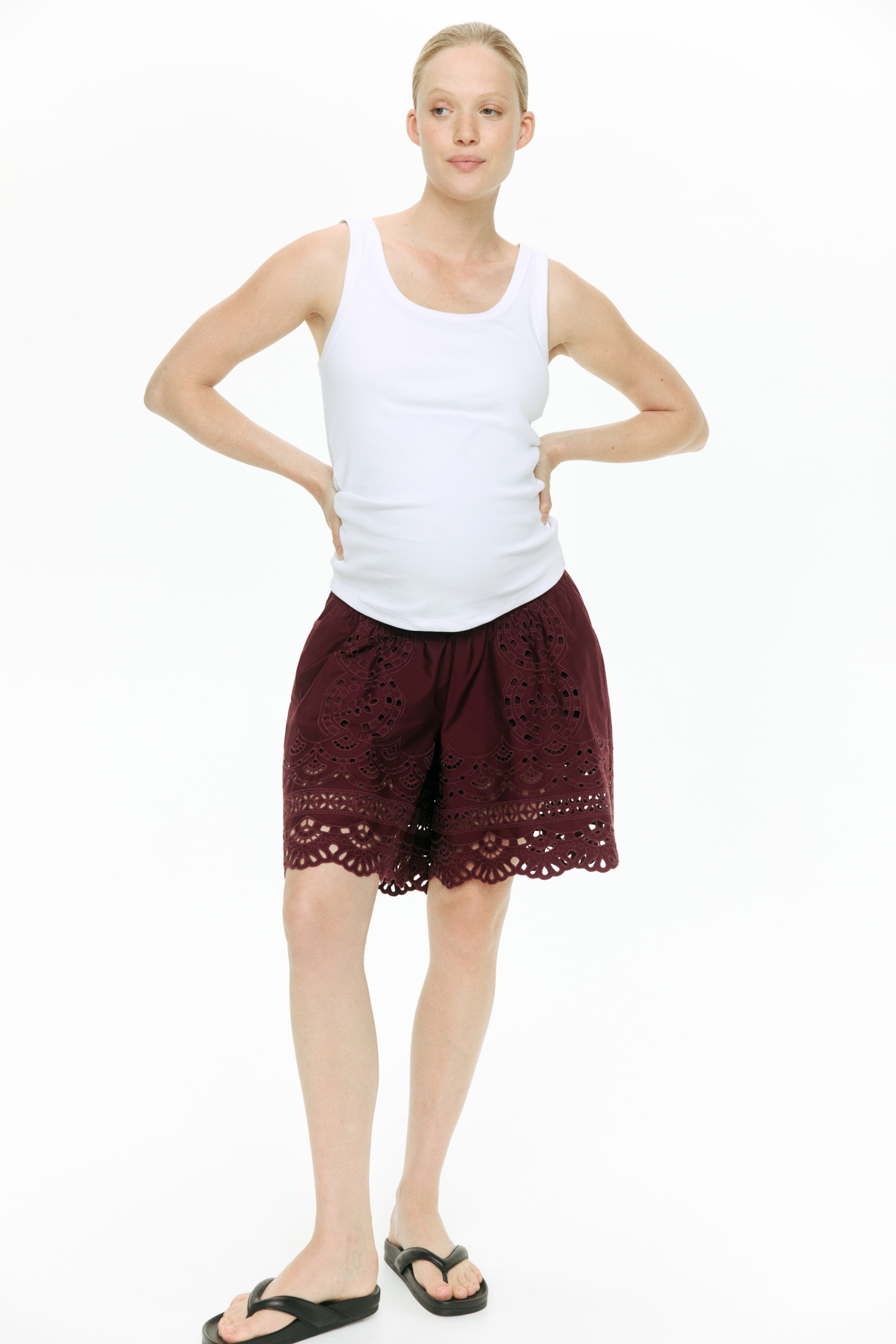 MAMA Shorts with Eyelet Embroidery