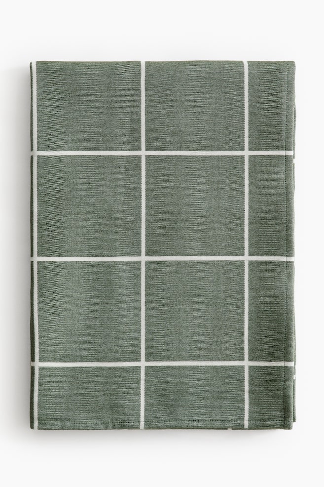 Reversible bed throw - Dark dusty green/Grid pattern/Black/Grid pattern/Greige - 1