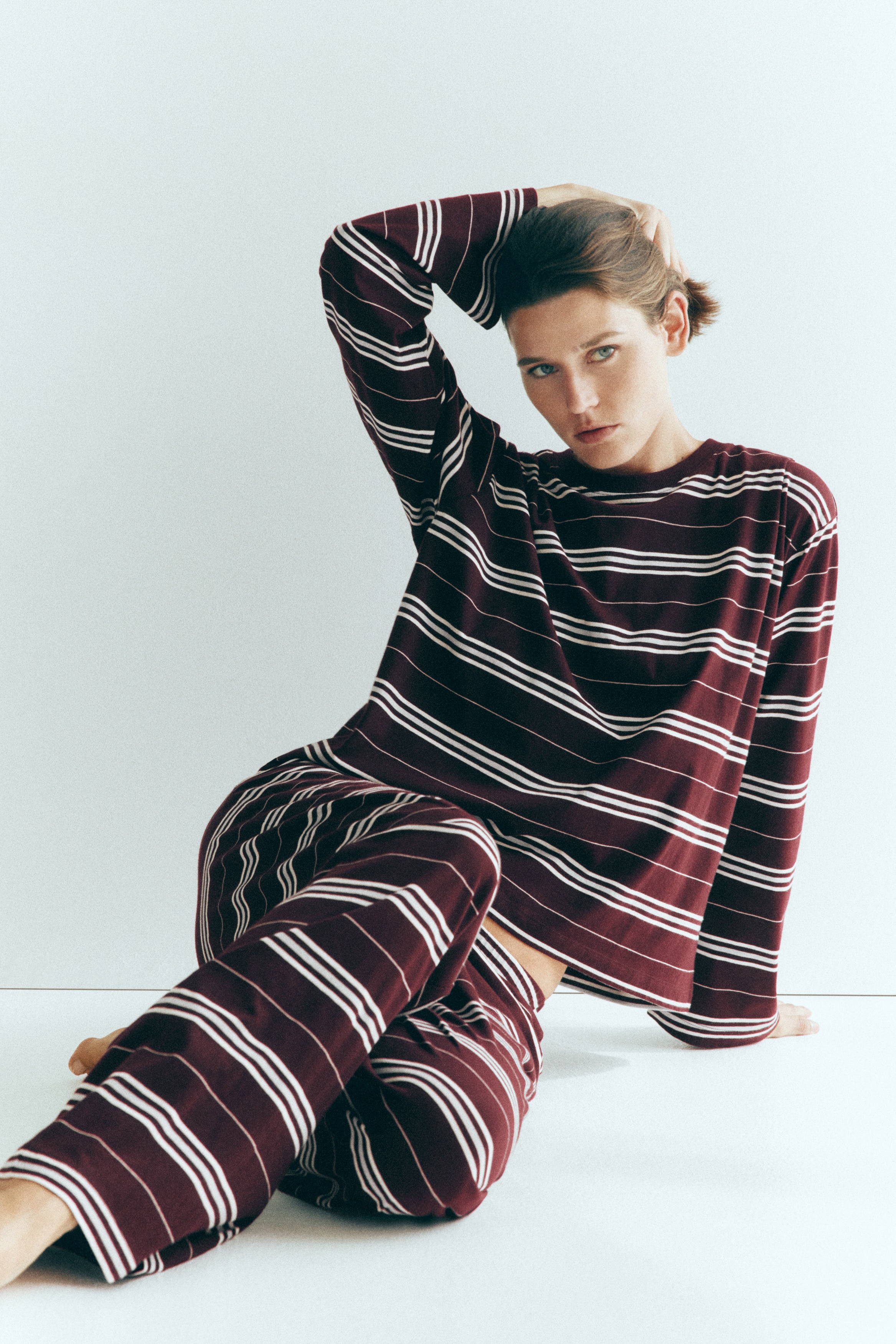 Cotton pyjamas - Burgundy/Striped/Dark grey marl/Floral
