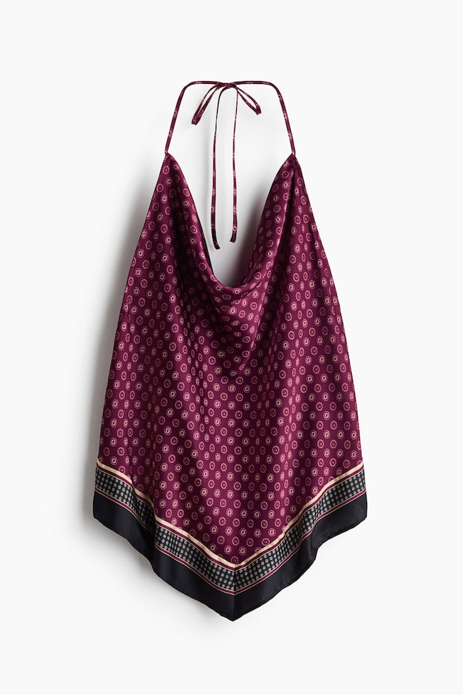Tie-Back Halterneck Top - Dark plum red/patterned/Dusty purple - 1