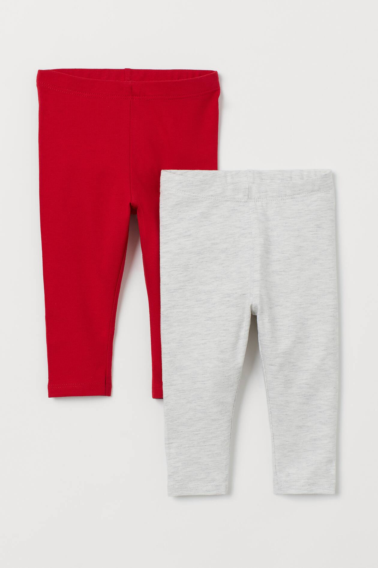 2-pack Leggings - Regular waist - Long - Red/gray melange - Kids | H&M US