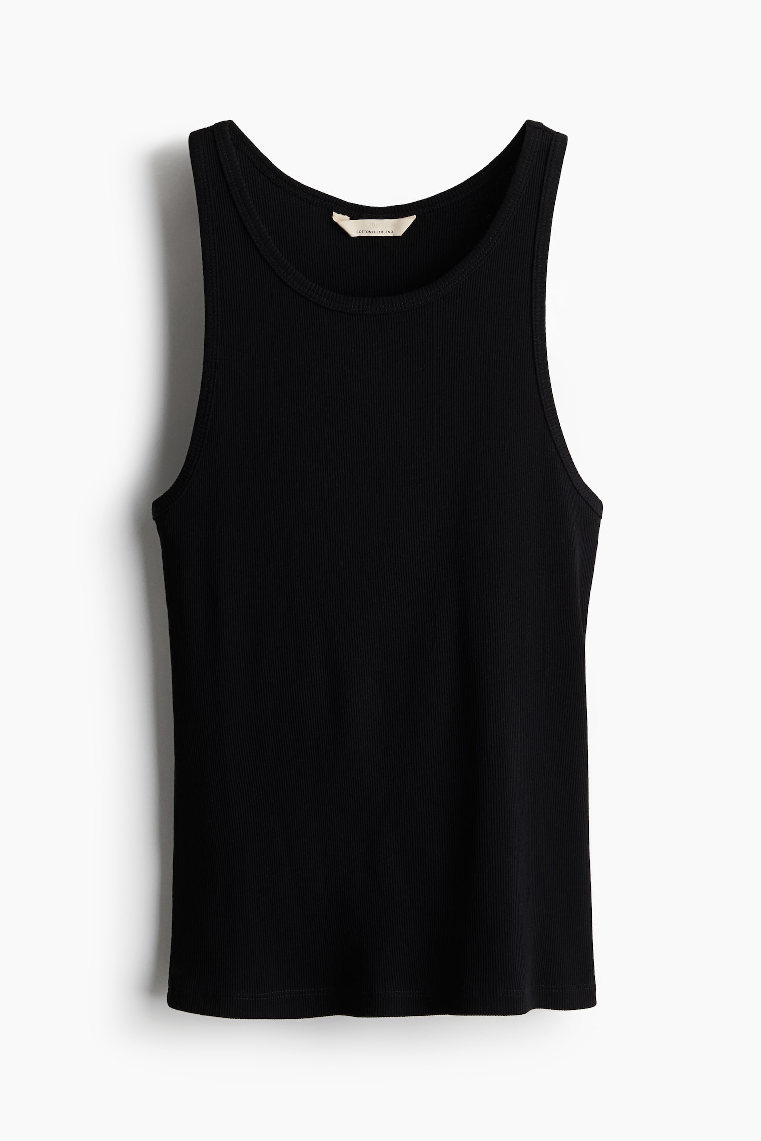 Женский топ H&M Ribbed Silk-Blend Tank Top, цвет: Чёрный — фото 1