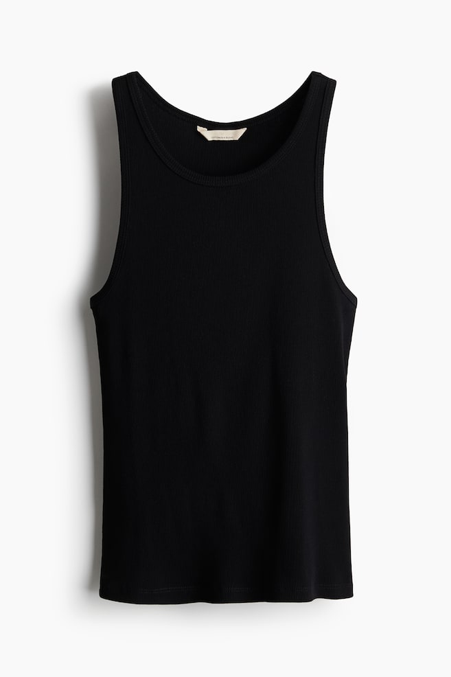 Ribbed Silk-Blend Tank Top - Black/White/Dark brown - 1